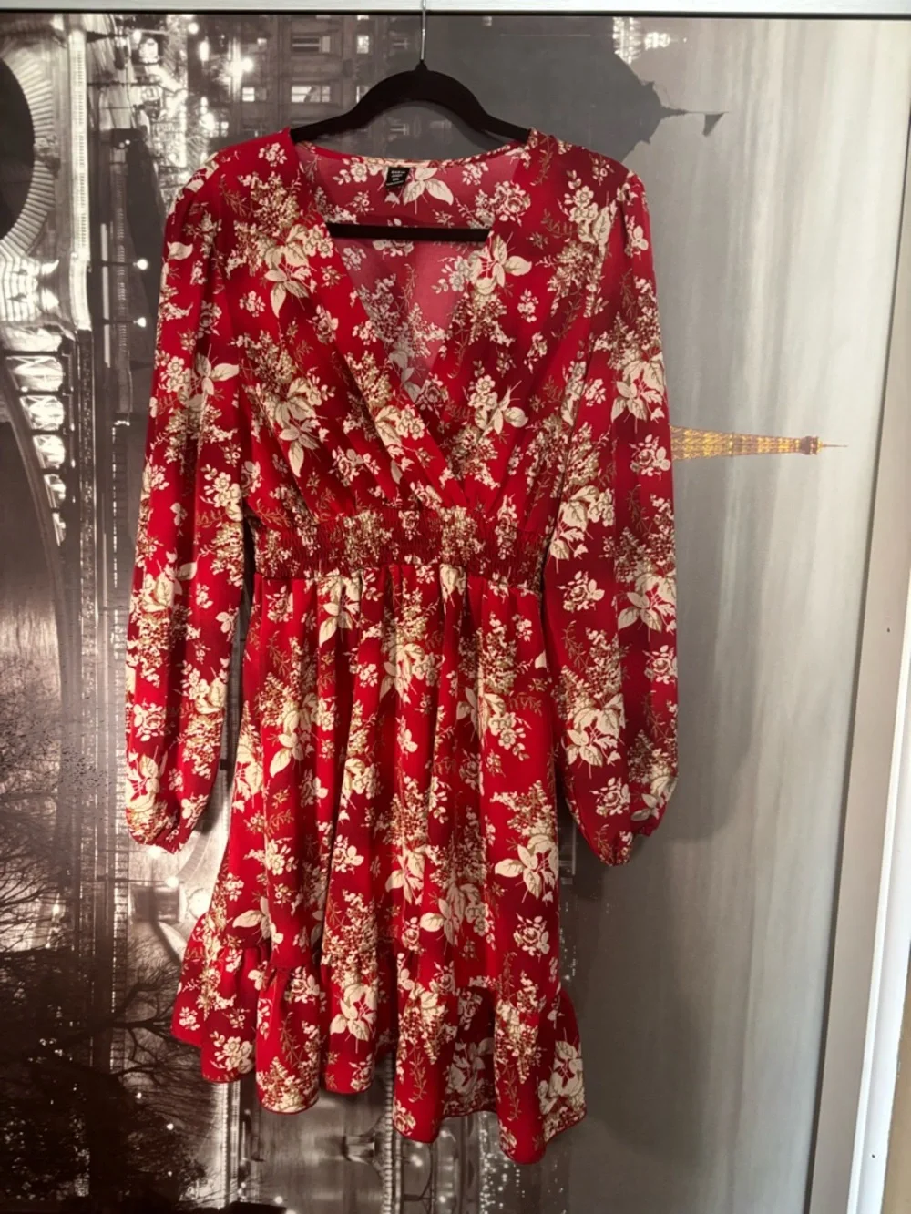 Floral Long Sleeve V-Neck Wrap Dress - Black & Red bundle of two! - Picture 2 of 3